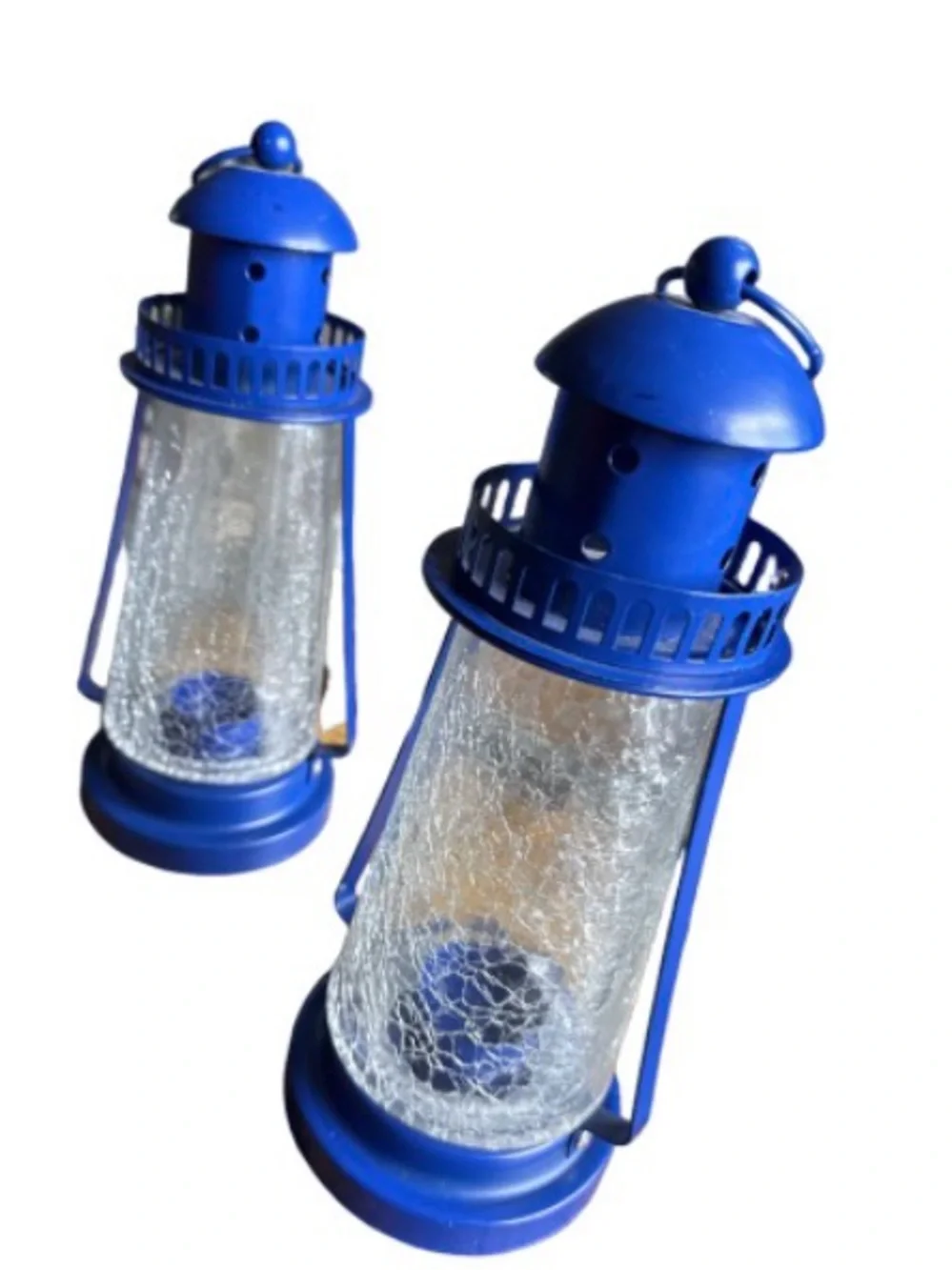 Blue Decorative Lantern tealight Pair - Coastal Home Accent